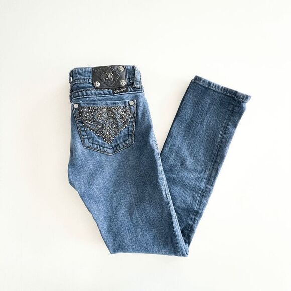 Miss Me Womens Rhinestone Embroidery JPW5123SK Skinny Jeans Size 28 - Picture 2 of 12